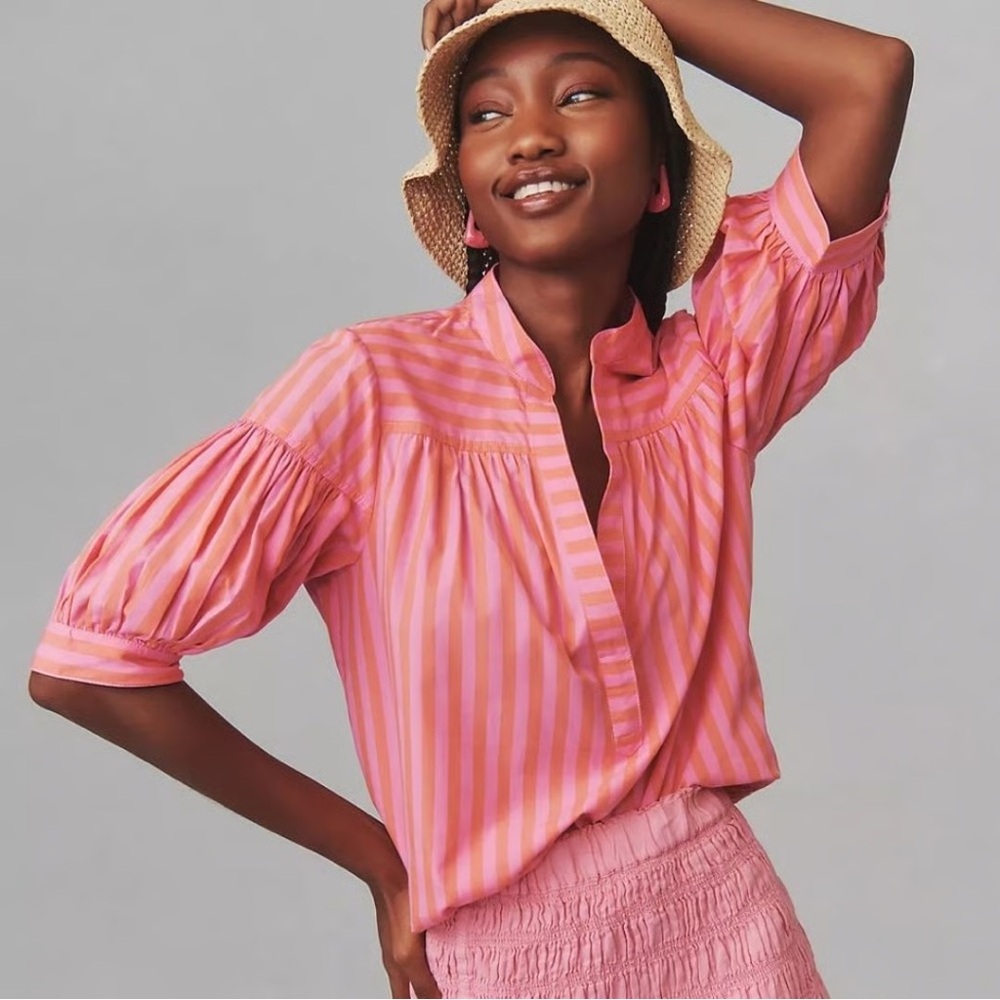Anthropologie Pink and Orange Striped Blouse